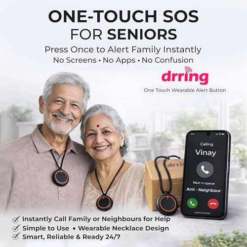Image of DrRing Wearable SOS Emergency Alert Button for Seniors | Pendant with Whatsapp Alerts | 30-Day Battery | Free Lifetime Subscription Included | (Android Only)