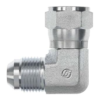 Brennan Industries 6500-08-10-FG Forged Steel 90 Degree Elbow Tube Fitting, 3/4"-16 SAE x 7/8"-14 SAE Thread, 1/2" Male JIC x 1/2" Female JIC Swivel