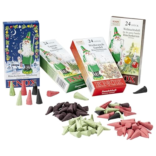 German Incense Cones Bundle Tradition - 4 mostloved Smells from Knox Rucherkerzen/Apotheker Hermann Zwetz. MaMeMi Gift-Set with DIY Mini Nativity Scene