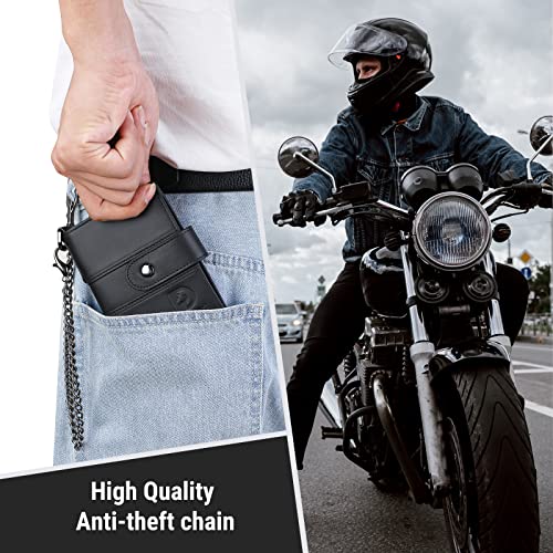 Image of bill heart Chain Wallets for Men, RFID Blocking Genuine Leather Wallets with Anti-Theft Chain