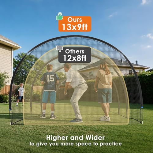 ORIENGEAR Baseball Batting Cage 13/20/30ft for Backyard, Baseball Training Equipment Netting Cages, Golf Softball Baseball Nets for Batting with Frame and Net, Hitting and Pitching Practice