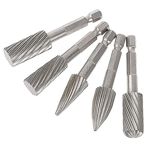 Bestgle 5 piezas de 1/4 'vástago hexagonal Rotary Burr Set, HSS talla madera rotativa archivo escofina herramienta de molienda eléctrica