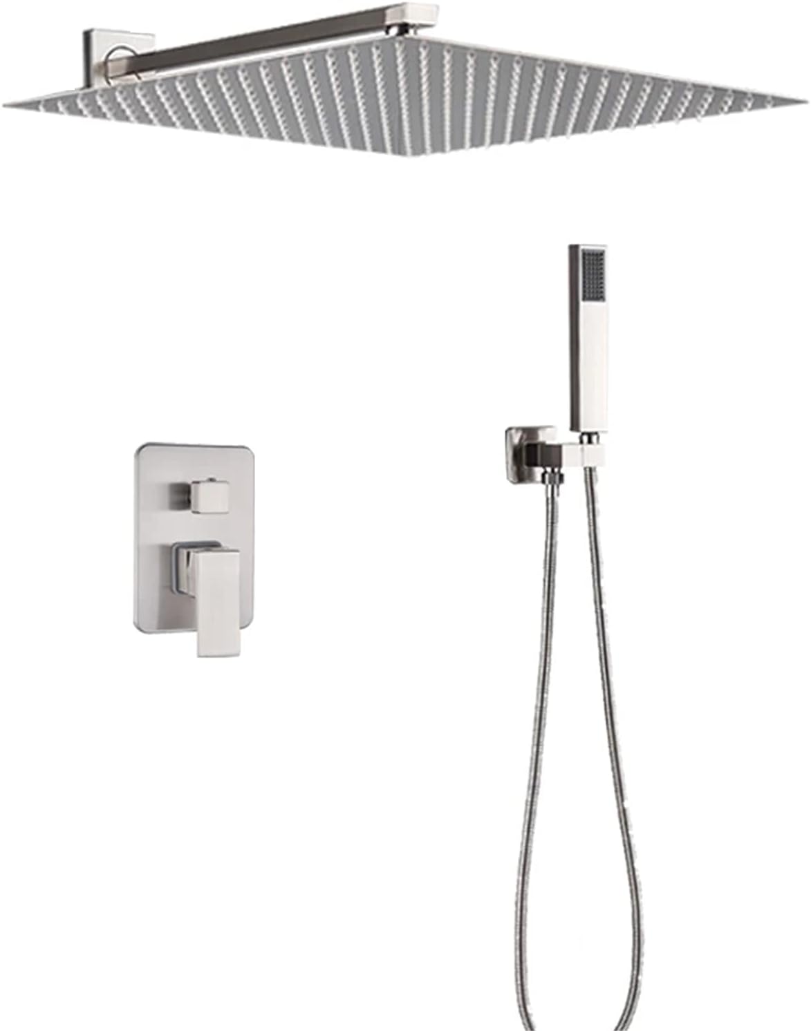 Shower System with 8-12 Inch Square Shower Head and Handheld Bathroom Rainfall Wall Mounted Shower Faucet Set Contain Shower Faucet Mixer Valve and Trim Kit,2 Ways 16inch (Size : 2 Ways 16inch)