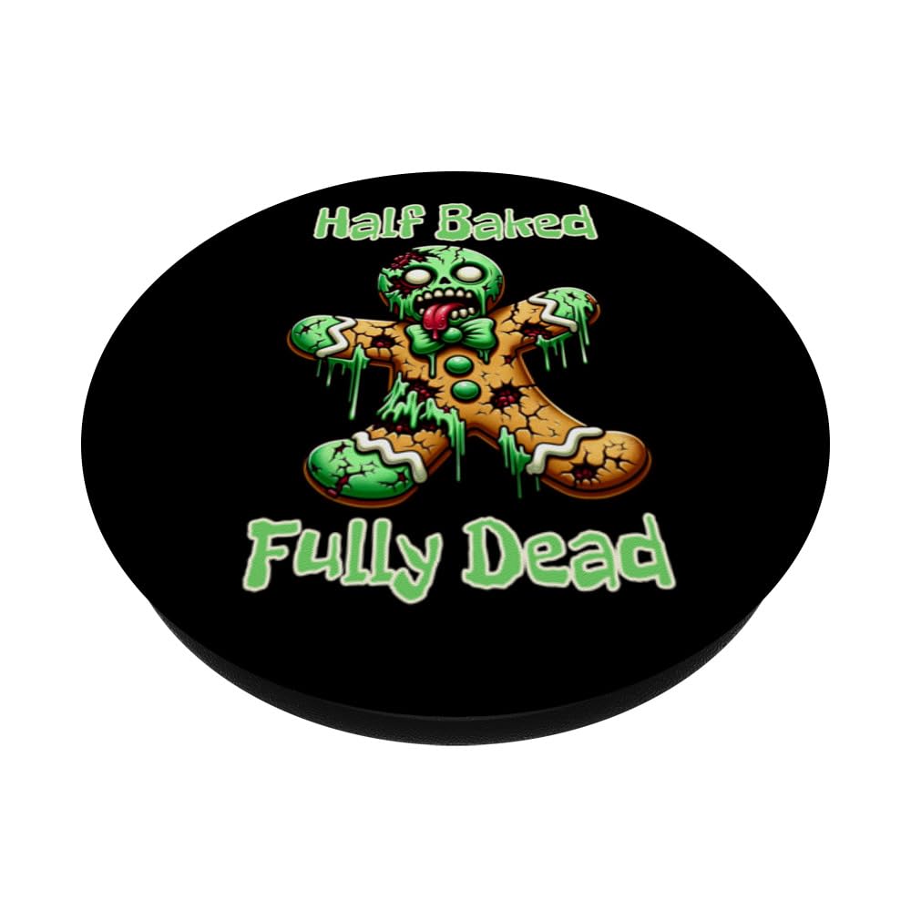 Zombie Gingerbread Man Half Baked Fully Dead Funny Christmas PopSockets Swappable PopGrip, Black - Image 2