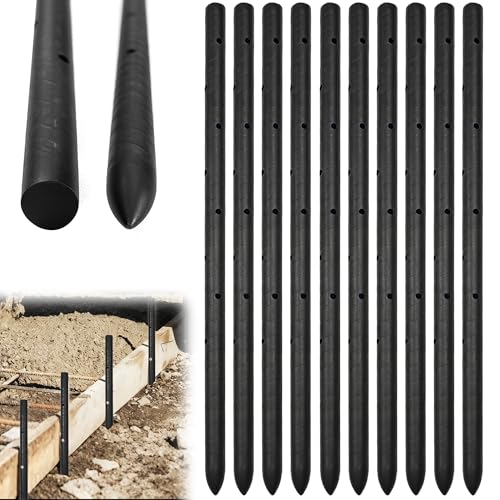 10PCS 17 Inch Round Steel Concrete Form Stakes with Holes Heavy Duty Rebar Stakes Concrete Pins for Concrete Forms Garden Fence Rust Resistant Removable Reusable 3/5 Diameter Pointed