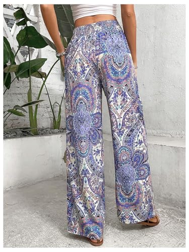 SOLY HUX Women's Boho Pants High Waisted Wide Leg Print Pants Casual Summer Palazzo Beach Trousers2