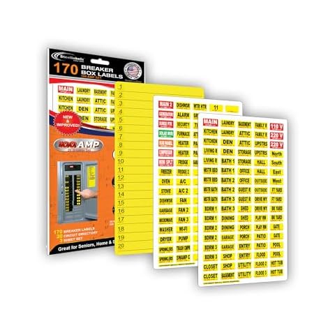 170 Circuit Breaker Decals - 100 AMP Set - Vinyl Labels for Breaker Panel Boxes - for Home or Office, Apartments and Electricians - Place on Directory, Switch or Fuse - Bright “Easy Read” Color. Cover