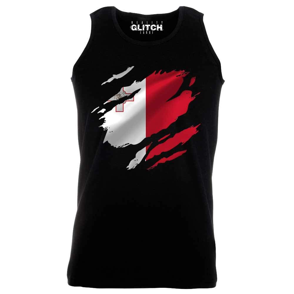 Reality Glitch Torn Malta Flag Mens Vest Black