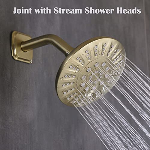 Trustmi Shower Arm With Flange, Angled 6-Inch Stainless Steel Replacement Pipe, Wall Mounted Tube For Bathroom Shower Head, Brushed Gold #TOP1