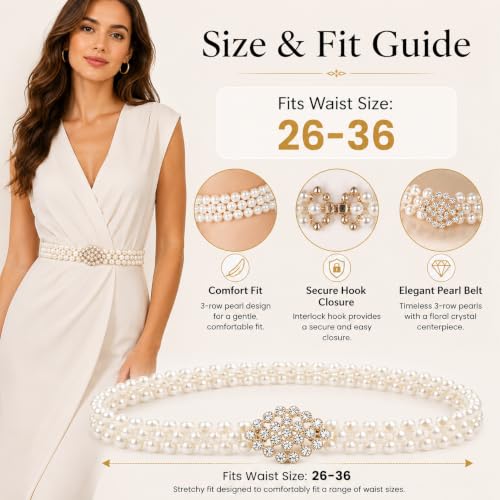 Image of REDHORNS Rhinestone Elastic Waist Belt for Women Dresses Beaded Design Stretchy Slim Waistband, Belly Chain Kamarband for Ladies Saree - Free Size