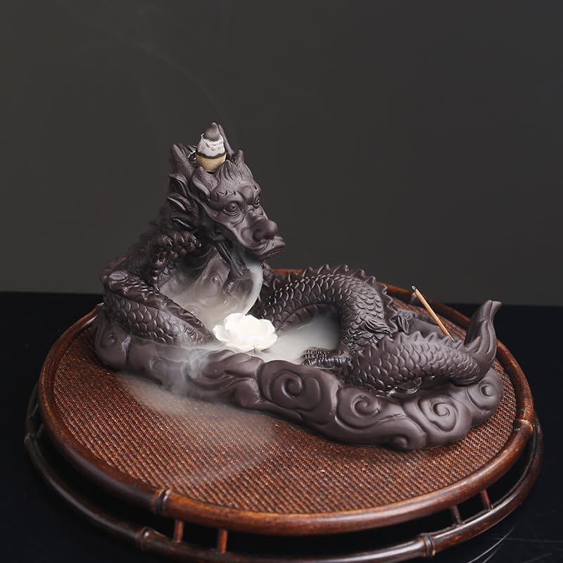 極上 天然高級素材 中国 乾隆 細密彫刻 香炉 置物 Amazon｜紫砂工芸品置物龍香炉オリジナル祥雲中国龍戯珠中国式逆流香薫