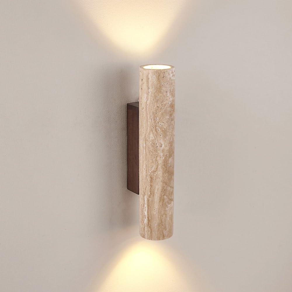 FZQSXAZU Wabi-Sabi Modern Wall Lamp Natural Yellow Travertine Sconce Long Tube Design Wired Indoor Lighting for Living Room & Bedroom Elegant Home Decor