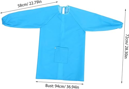 Miniatura 2 de Delantal de pintura de manga larga azul con bolsillo para fácil acceso a pinceles y suministros para dibujo artístico y comer