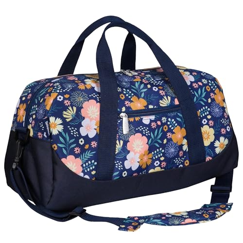 Image of Wildkin Kids Overnighter Duffel Bag - Carry-On Travel Bag for School & Sleepovers, Lightweight, Durable, Boys & Girls Ages 4-15 - Floral Bloom