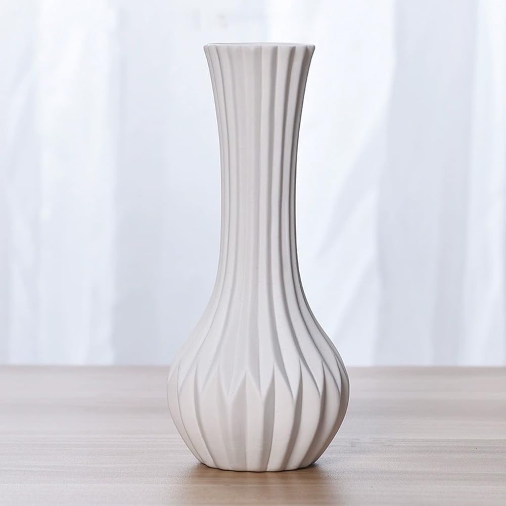 20cm/7.9inch Tall White Ceramic Vertical Stripe Textured Bud Vase Small Single Stem Flower Vase Mini Decorative Floral Holder Boho Vases for Table Centerpieces Home Decor - Image 7