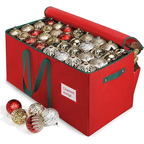 Large Christmas Ornament Storage Box,4 Tier Holds Up to 128 Holiday Ornaments 3-Inch, Xmas Decorations Accessories Bag with Dual Zipper Closure,Made of Durable 600D Oxford Fabric TearProof Material Cover