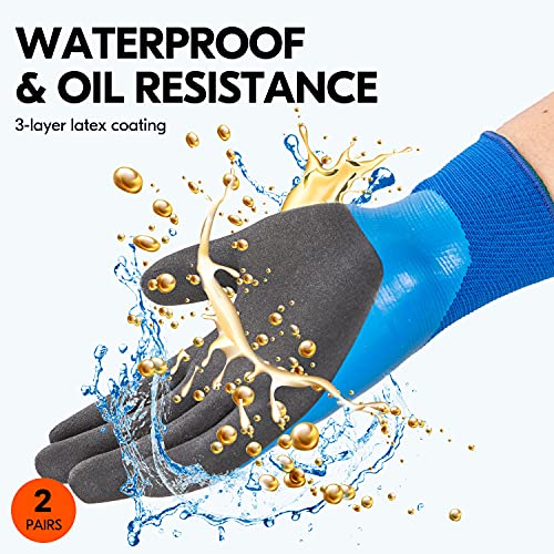 Vgo... 1-Pair 32°F Triple Latex Coating Winter Gloves, Light Duty Work Gloves, Waterproof, Oil Resistance, Abrasion Resistance (Size L, Blue, Rb2172F) #TOP3