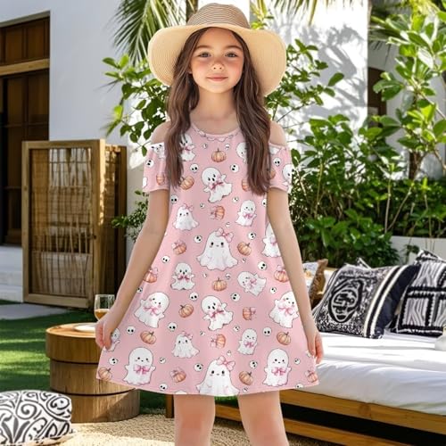 Short Sleeve Dresses for Girls Cold Shoulder Holiday Shirt Dress with Pockets3