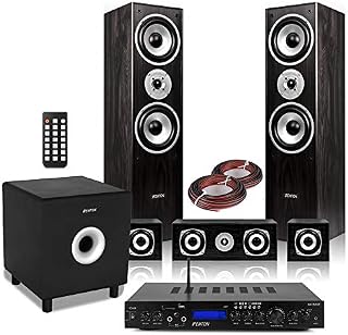 Fenton 5.1 Surround Sound Speaker System with Subwoofer and Home Cinema Theatre FM Radio Bluetooth Amplifier, Black