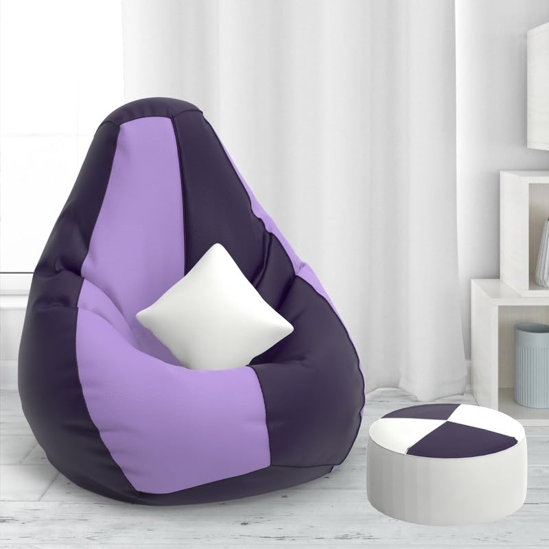 ComfyBean Bag with Beans Filled XXXXL Bean Bag with Free Cushion and Footrest - Official : ZenSack(Color : Indigo Lavender)
