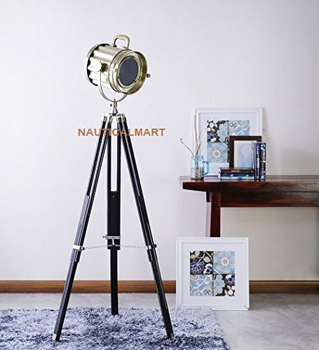 NAUTICALMART Beautiful DEISGNER Royal SHEESHAM Wood and Brass Finish Tripod Floor LAMP