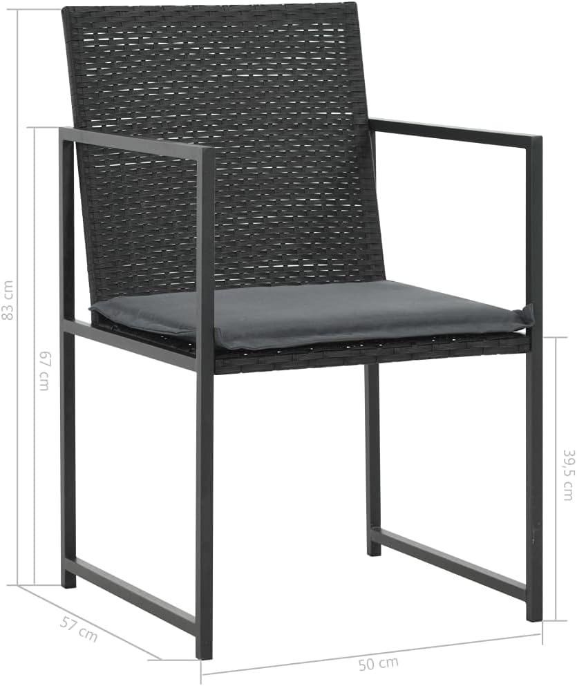 vidaXL Patio Dining Set 7 Piece, Patio Dining Table Set with Glass Tabletop, Rattan Chairs with Cushions, Outdoor Furniture Set, Poly Rattan Black