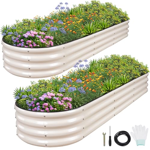 1MORE Galvanized Raised Garden Bed- Planter Garden Boxes Outdoor, Raised Beds for Gardening,Metal Garden Bed Kit for Vegetables Flower, Planter Raised Beds.8x2x1ft White-2pcs