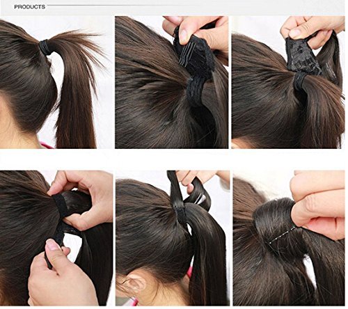 Miniatura 7 de SWACC - Extensiones de pelo largo, lacio y ondulado, en forma de cola de caballo, extensiones de pelo sintético con clip para mujer