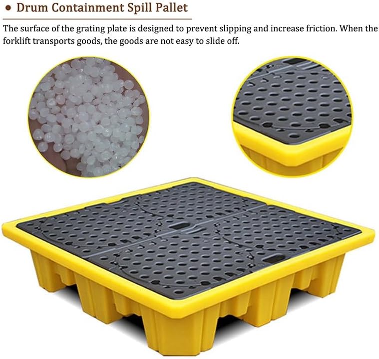 Modular Spill Containment Platform Stackable Grating Tray, Oil Drum Capacity Pallet with Drain, Industrial Safety Solution for Factory Garage & Kitchen,Yellow-1pcs-51.2x26.8x5.5IN