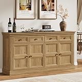 ONBRILL 63 Inch Buffet Cabinet with Storage, Large Sideboard Credenza with Drawers, 4 Doors Storage Sideboards, Accent Kitchen Coffee Bar Cabinets for Living Room Entryway, Oak Brown