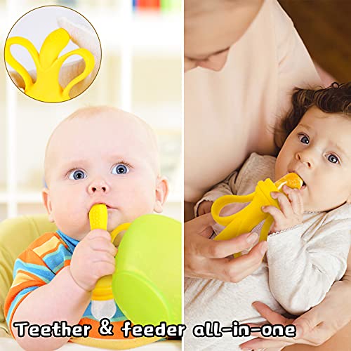 Baby Fruit Food Feeder Pacifier,Silicone Baby Teether Fresh Frozen Fruit Teether Toy-2 in 1 Silicone Fruit Feeder and Teether for Baby Infant Teething Toys,with Travel Case(Yellow)