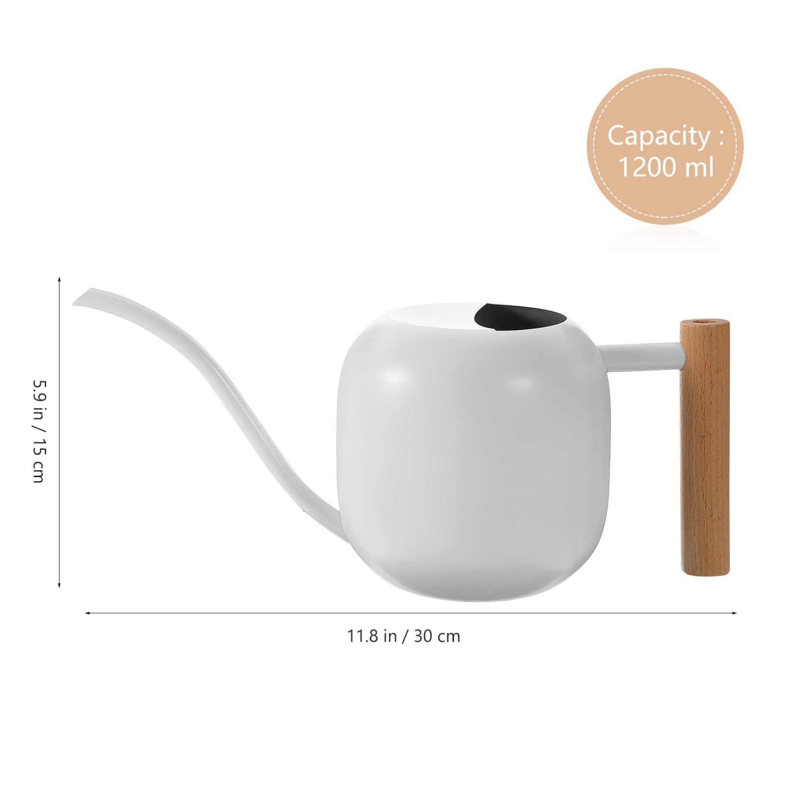 Vintage Gießkanne aus Edelstahl mit Holzgriff 1200ml Weiß | Drinnen und Draußen, Leicht Nachzufüllen, Stabiles Design, Büro und Zuhause