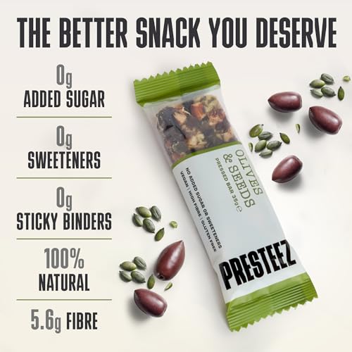 Presteez Olive & Seed Savory Fruit and Nut Bar - Healthy Snacks, No Added Sugar or Sweeteners, Vegan, Gluten Free, High Fibre Energy Bars, Support Clean Eating, 35g, 12 Pack - Image 2