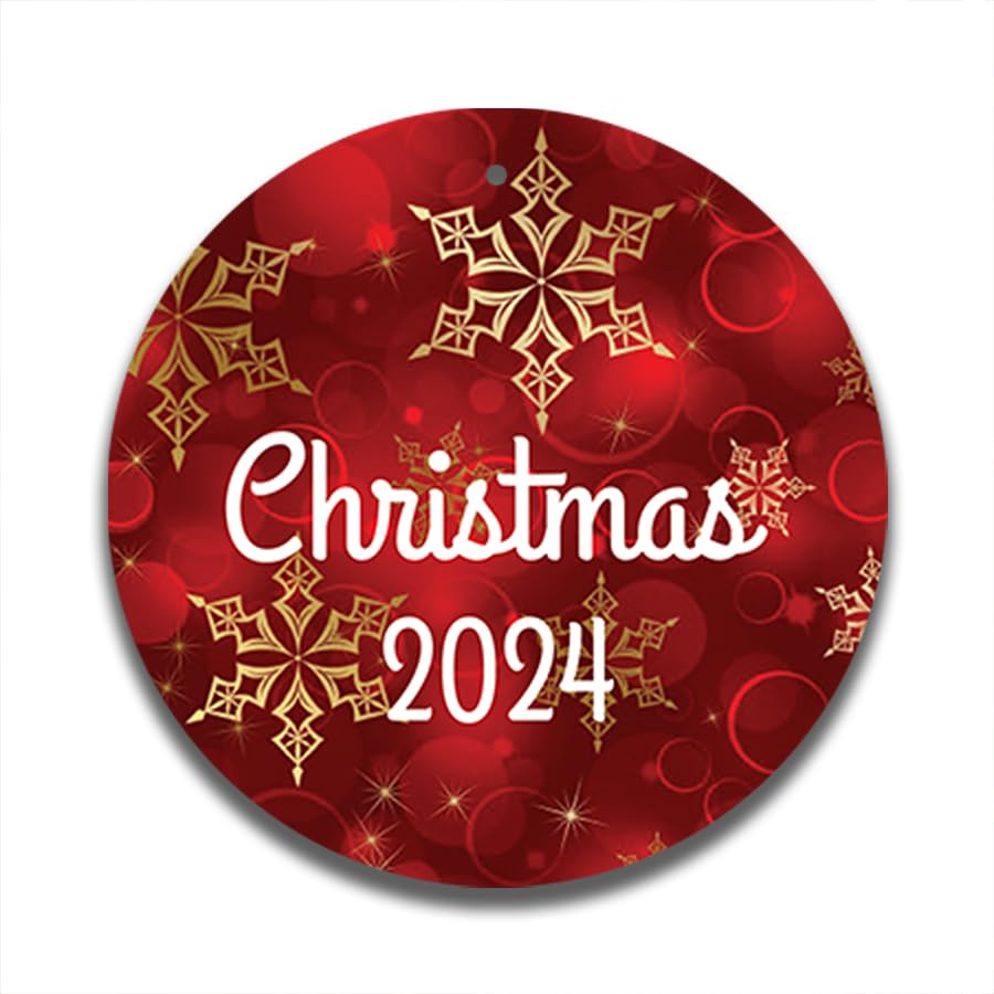 Personalized Christmas 2024 Ornament - 4 Designs Available - Customizable Name - 4 Inches - Double-Sided Printing (Gold Snow Flakes)