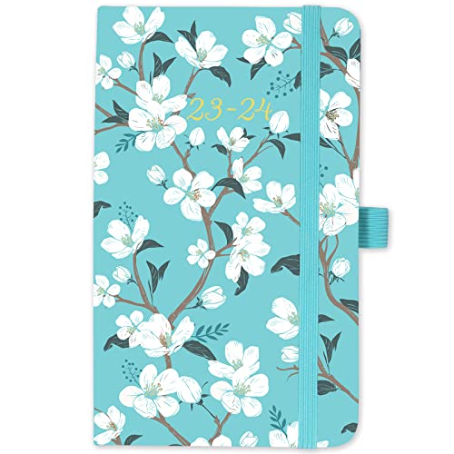Planner 2023-2024 - 2023-2024 Pocket Planner/Calendar, Jul. 2023 - Jun. 2024, 6.3''×3.8'', Agenda Planner And Schedule Organizer With Pen Loop + Pocket + 2 Bookmarks + Banded - Teal Floral #TOP11
