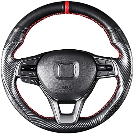 Matte Black Carbon Fiber & Nappa Perforated Leather Interior Accessories Steering Wheel Cover Hand-Stitch on Wrap Fit for Honda Accord 10th 2018-2021/ Honda Insight 2019-2021