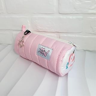 Pink Pen Bag Case Box Stocking Stuffers Cute Creative Cream Roll Cartoon Large Capacity Pink Cat Zipper Makeup Organizer Storage Bag Box Nice Gift (Pink&Cat)