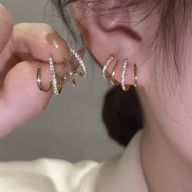Cz Orecchini A Polsino Oro Curvo Con Cristallo - Gioiello A Cerchio Per Donna, Stile Boho
