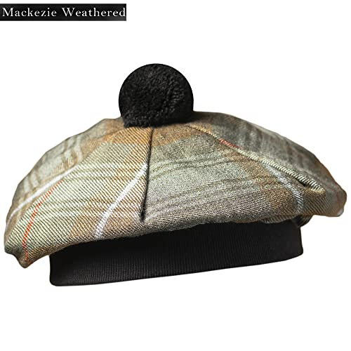 Image of Scottish Tam O' Shanter Hat Tartan Bonnet Pom Pom Wool Flat Cap One Size