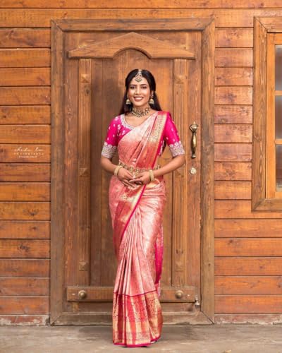 Image of C J Enterprise Women's Banarasi Saree Pure Kanjivaram Style Silk Saree With Blouse Piece for Wedding (Pari134)