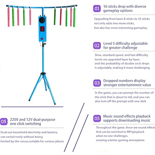Gioco portatile per allenare la coordinazione occhio-mano, 5 livelli Drop Stick sfida per divertimento in famiglia e feste