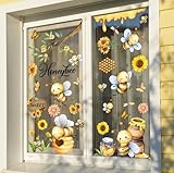 WandSticker4U®- Fensterbilder Kinder BLUMEN & BIENEN selbstklebend I Fensteraufkleber Blumen Kinder I Fenstersticker Kinderzimmer Tiere Bienen Blumen Frühlingsdeko Fenster Deko wiederverwendbar