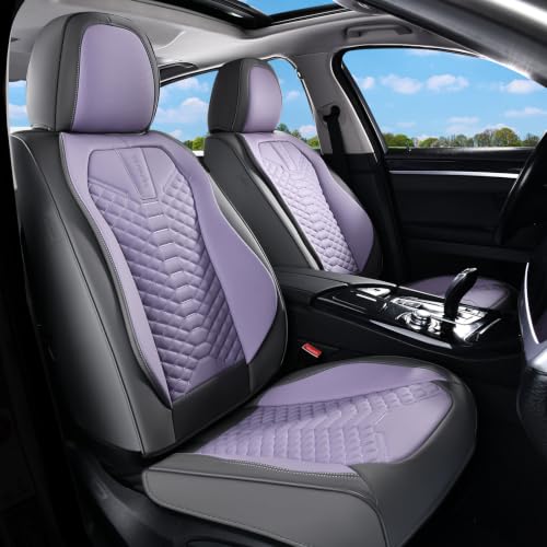 Image of Coverado Front Seat Covers, Waterproof Nappa Leather Car Seat Cover, Driver Car Seat Protector, Gray & Purple Car Seat Covers Front Seats, Automotive Seat Covers Universal Fit for Most Cars Trucks