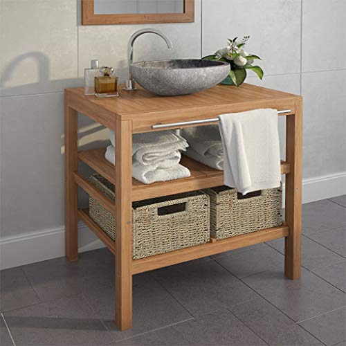 Preisvergleich Produktbild Festnight Waschtischunterschrank mit 2 Kaerben, Badschrank Badezimmerschrank Waschbeckenunterschrank Unterstellschrank aus Massives Teakholz 74 x 45 x 75 cm
