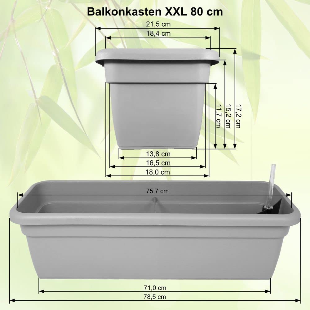 MePla XXL Balcón con Riego y Ideal XXL Posavasos - Terra, 80 cm