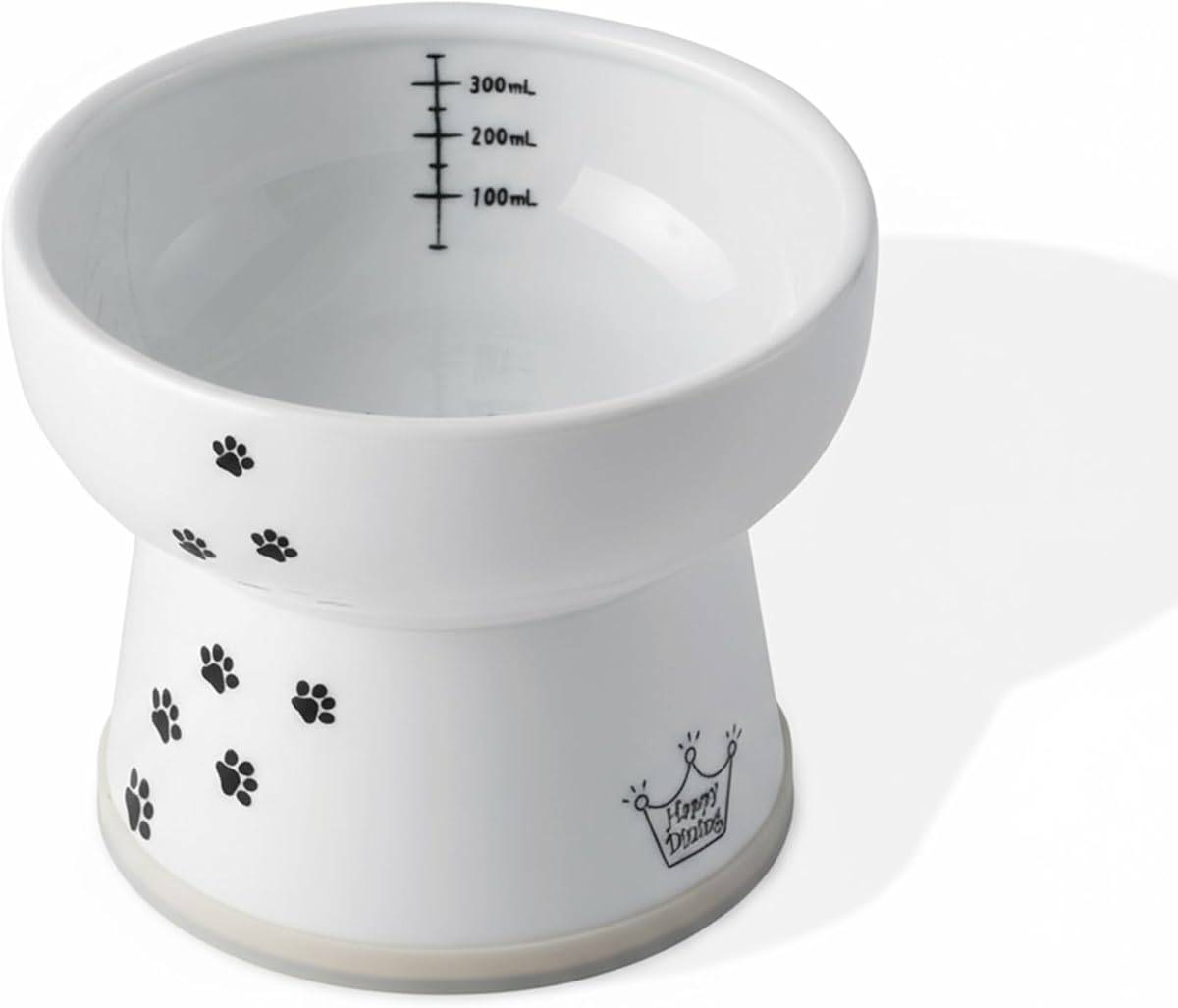 NECOICHI Raised Cat Water Bowl, Elevated, with Measurement Lines, Dishwasher and Microwave Safe (Cat, Extra Tall) White