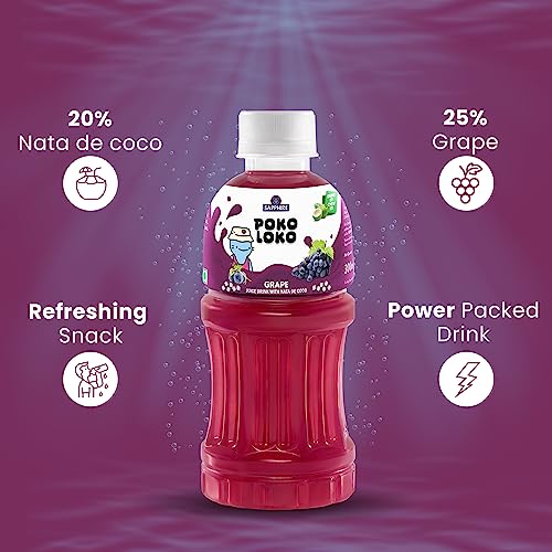 Image of Sapphire Poko Loko Grape Flavoured Fruit Juice Drink with Nata De Coco | Refreshing Fruit Drink filled with Natural Fruit Fibres, 300ml (Pack of 6)