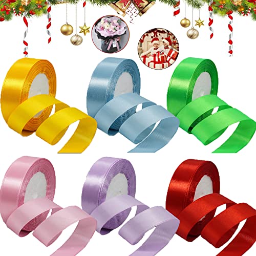 Tuofang 6 Color Satin Ribbon, Nastri Colorati, Nastro di Raso in Seta Tessuto Doppia Faccia per Bomboniere Regalo Matrimonio Confezione Regalo Bomboniere Natale Decorazioni (2cm*22m)