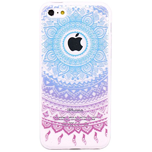 iPhone 5c Case, JAHOLAN Beautiful Clear TPU Soft Case Rubber Silicone Skin Cover for iPhone 5C - Blue Purple Tribal Mandala