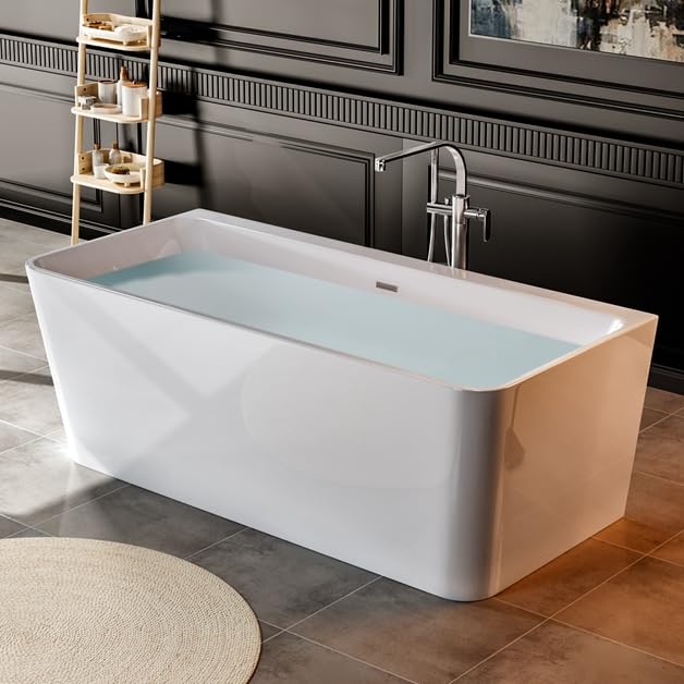 Image of Empava 67 inch Freestanding Bathtub, Back to Wall Soaking Tub | Luxury Acrylic Stand Alone Tub Included Overflow and Drain for Bathroom, Glossy White,cUPC Certified